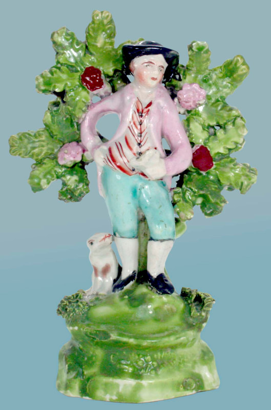 antique Staffordshire figure, Staffordshire pottery figure, SALT, pearlware figure, bocage figure, Myrna Schkolne, sheperdiss, shepherd