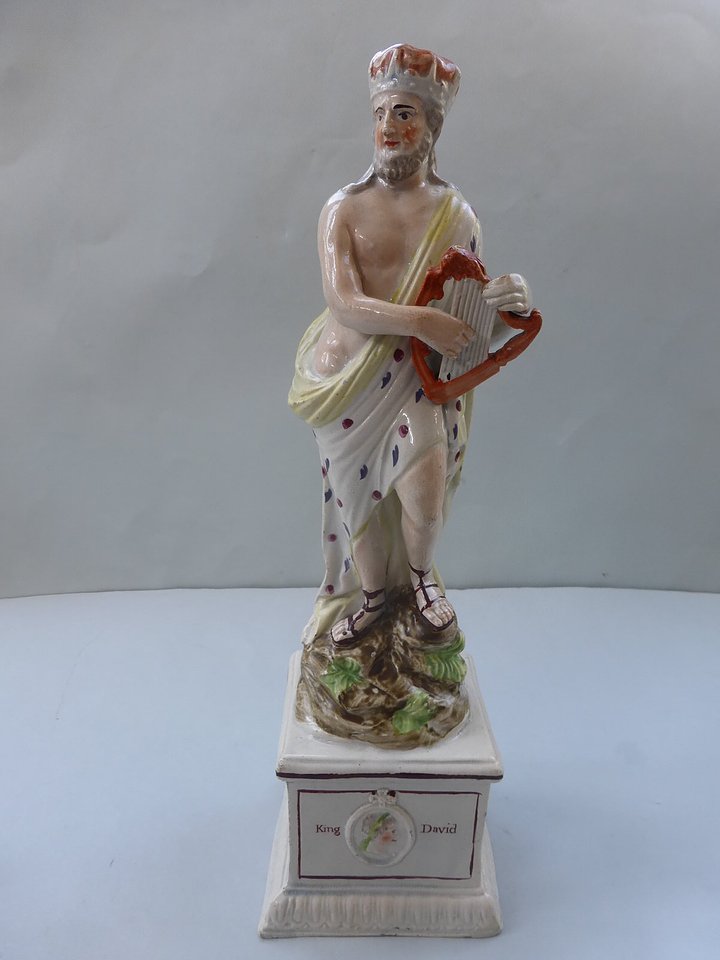 antique Staffordshire pottery, King David figure, pearlware figure, Ralph Wood, Myrna Schkolne