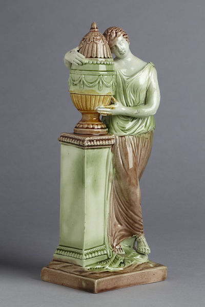 pearlware figure, antique Staffordshire, antique pottery figure, Charlotte at the tomb of Werther, Ralph Wood, Myrna Schkolne