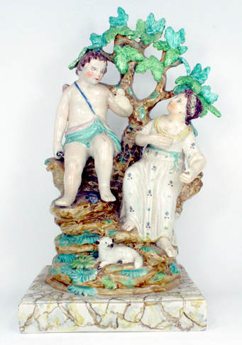 Lakin & Poole, antique Staffordshire pottery, Staffordshire figure, antique Staffordshire, Cupid and Psyche, pearlware figure, lead glazed figure