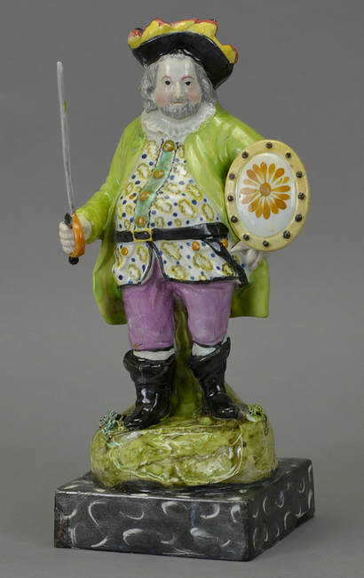 early Staffordshire figure, antique pearlware figure, antique Staffordshire figure, Shakespeare, Falstaff, Myrna Schkolne