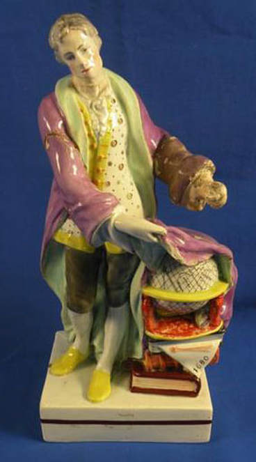 antique Staffordshire figure, antique Staffordshire pottery, pearlware, Myrna Schkolne, Leeds Pottery, Isaac Newton